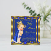 Royal Blue Gold Prince Jewel Baby shower Kaart (Staand voorkant)