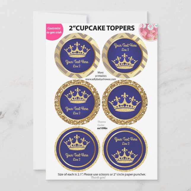 Royal Blue Gold Prince, King Cupcake Toppers (Voorkant)