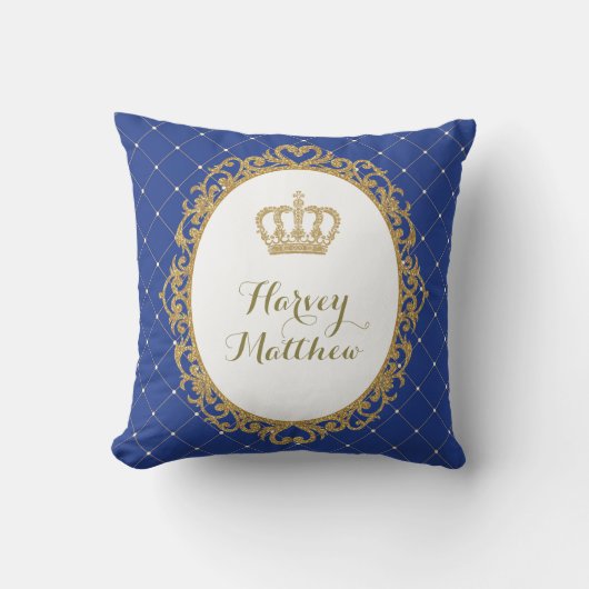 Royal Blue Gold Prince Nursery Decor Pillow Kussen (Voorkant)