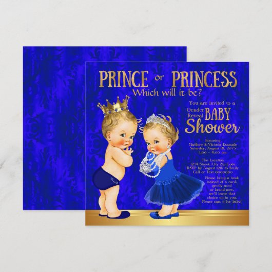 Royal Blue Gold Prince of Princess Genderonthullin Kaart (Voorkant / Achterkant)