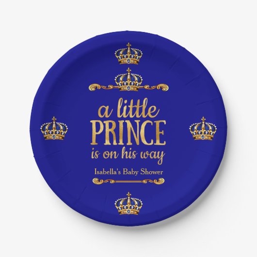 Royal Blue Gold Prince op weg naar Baby shower Papieren Bordje (Voorkant)