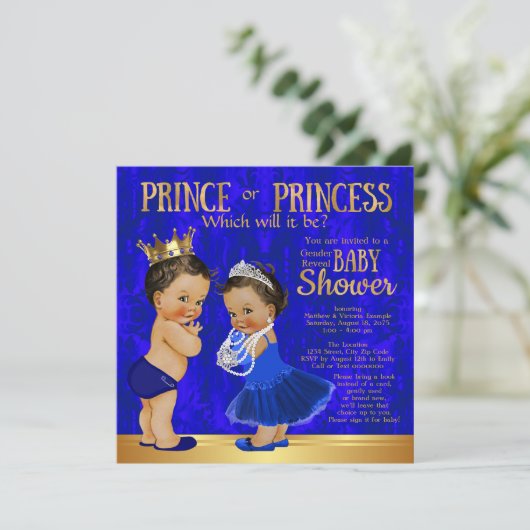 Royal Blue Gold Prince Prinses onthult geslacht Kaart (Staand voorkant)