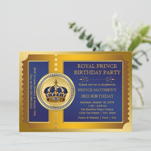 Royal Blue & Gold Prince Verjaardagsfeest Kaart (Staand voorkant)
