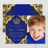 Royal Blue Gold Prince Verjaardagsfeestje Uitnodig Kaart (Voorkant / Achterkant)