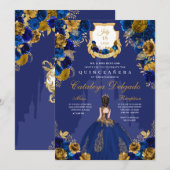 Royal Blue & Gold Princess Castle Quinceañera Kaart (Voorkant / Achterkant)