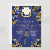 Royal Blue & Gold Princess Castle Quinceañera Kaart (Voorkant)