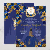 Royal Blue & Gold Princess Castle Quinceañera Kaart (Voorkant / Achterkant)