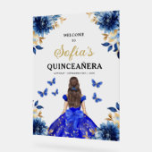 Royal Blue Gold Princess Quinceañera Welkom Acryl Bord (Hoek)