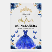 Royal Blue Gold Princess Quinceañera Welkom Acryl Bord (Voorkant)