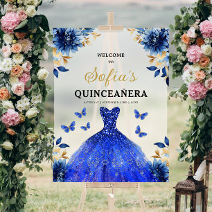 Royal Blue Gold Princess Quinceañera Welkom Acryl Bord