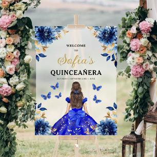 Royal Blue Gold Princess Quinceañera Welkom Acryl Bord