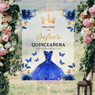 Royal Blue Gold Princess Quinceañera Welkom Acryl Bord