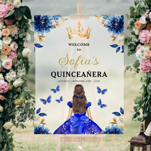 Royal Blue Gold Princess Quinceañera Welkom Acryl Bord