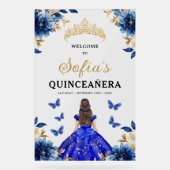 Royal Blue Gold Princess Quinceañera Welkom Acryl Bord (Voorkant)