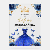 Royal Blue Gold Princess Quinceañera Welkom Acryl Bord (Voorkant)