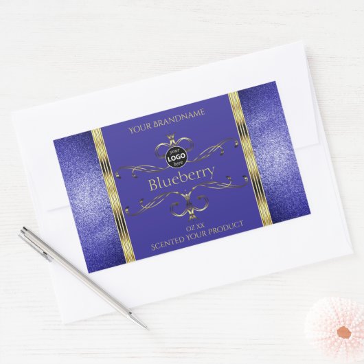 Royal Blue Gold Product Labels Glitter Border Logo (Envelop)