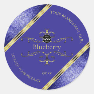 Royal Blue Gold Product Labels Glitter Border Logo