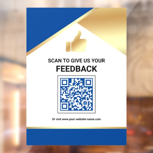 Royal Blue Gold QR-code Klantfeedback Beoordeling Raamsticker (Vel 2)