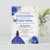 Royal Blue Gold Quinceanera Birthday Invitation Kaart (Staand voorkant)