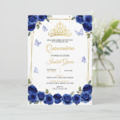 Royal Blue Gold Quinceañera Kaart (Staand voorkant)