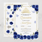 Royal Blue Gold Quinceañera Kaart (Voorkant / Achterkant)