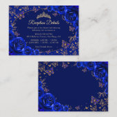 Royal Blue Gold Quinceanera Reception Details Informatiekaartje (Voorkant / Achterkant)