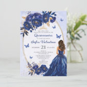 Royal Blue & Gold Quinceañera Uitnodiging (Staand voorkant)