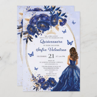 Royal Blue & Gold Quinceañera Uitnodiging