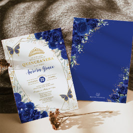 Royal Blue Gold Quinceañera vlinder geometrisch Kaart