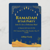 Royal Blue Gold Ramadan Iftar Party Kaart (Voorkant / Achterkant)