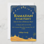 Royal Blue Gold Ramadan Iftar Party Kaart (Voorkant)