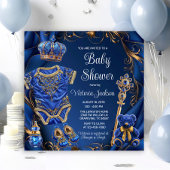 Royal Blue Gold Regal Prince Baby shower Kaart