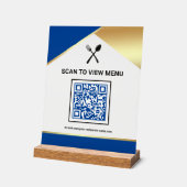 Royal Blue Gold Restaurant Digitaal QR Code Menu Acryl Bord (Hoek)