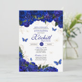 Royal Blue Gold Roos Butterfly Elegant Quinceanera Kaart (Staand voorkant)