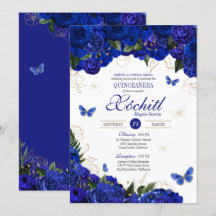 Royal Blue Gold Roos Butterfly Elegant Quinceanera