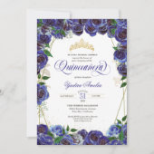 Royal Blue Gold Roos Elegant Quince Quinceanera Kaart (Voorkant)