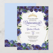 Royal Blue Gold Roos Elegant Quince Quinceanera Kaart (Voorkant / Achterkant)