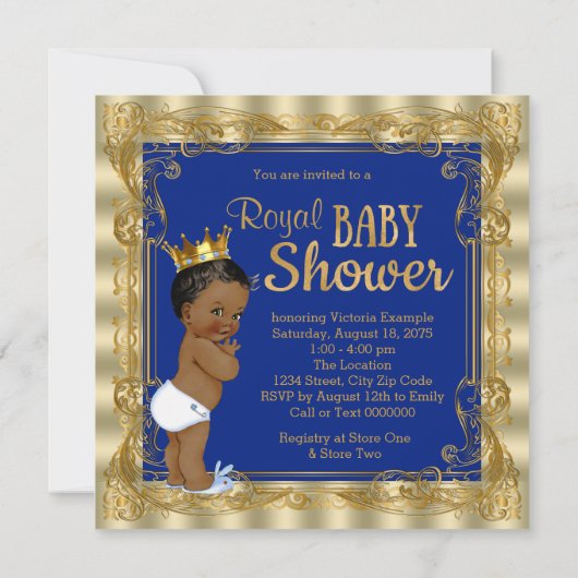Royal Blue Gold Royal Prince Baby shower Kaart (Achterkant)