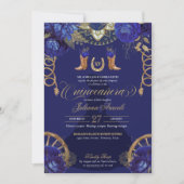 Royal Blue Gold Rozen Charro Western Quinceanera Kaart (Voorkant)