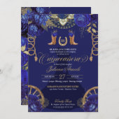 Royal Blue Gold Rozen Charro Western Quinceanera Kaart (Voorkant / Achterkant)