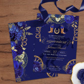 Royal Blue Gold Rozen Elegant Charro Quinceanera Kaart