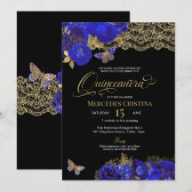 Royal Blue & Gold Rozen Lace Butterfly Quinceañera