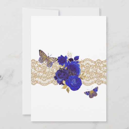 Royal Blue & Gold Rozen Lace Butterfly Quinceañera Kaart (Achterkant)