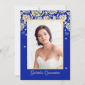 Royal Blue Gold Rozen Quinceanera Foto Kaart (Achterkant)