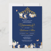 Royal Blue Gold Rozen Tiara Butterfly Quinceañera Kaart (Voorkant)