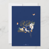 Royal Blue Gold Rozen Tiara Butterfly Quinceañera Kaart (Achterkant)