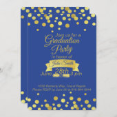 Royal Blue Gold script Afstuderen Invitation Card Kaart (Voorkant / Achterkant)