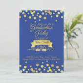 Royal Blue Gold script Afstuderen Invitation Card Kaart (Staand voorkant)