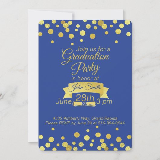 Royal Blue Gold script Afstuderen Invitation Card Kaart (Voorkant)