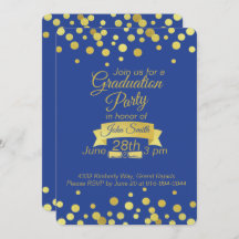 Royal Blue Gold script Afstuderen Invitation Card